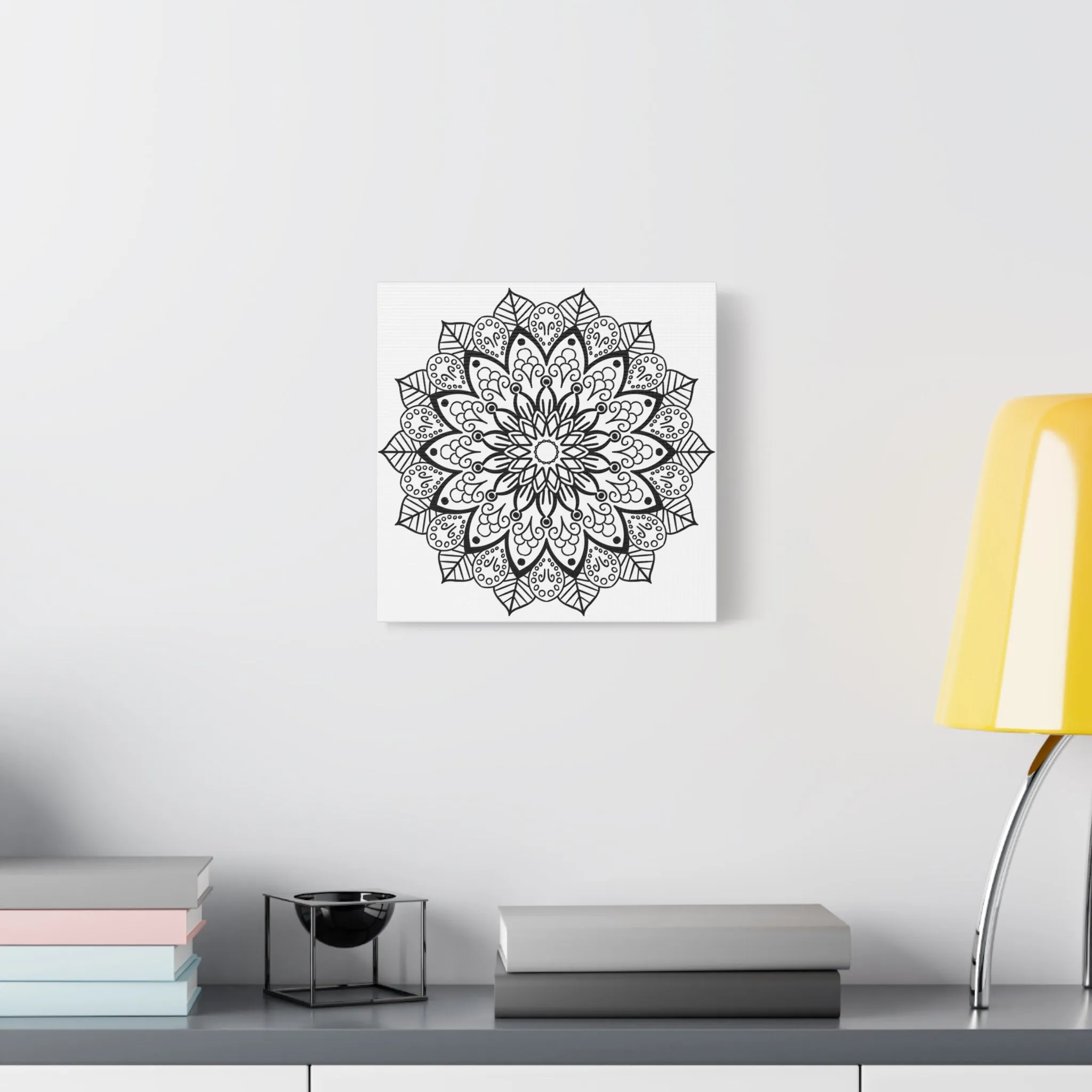 Handmade Mandala Art - Black & White - Matte Canvas, Stretched, 1.25