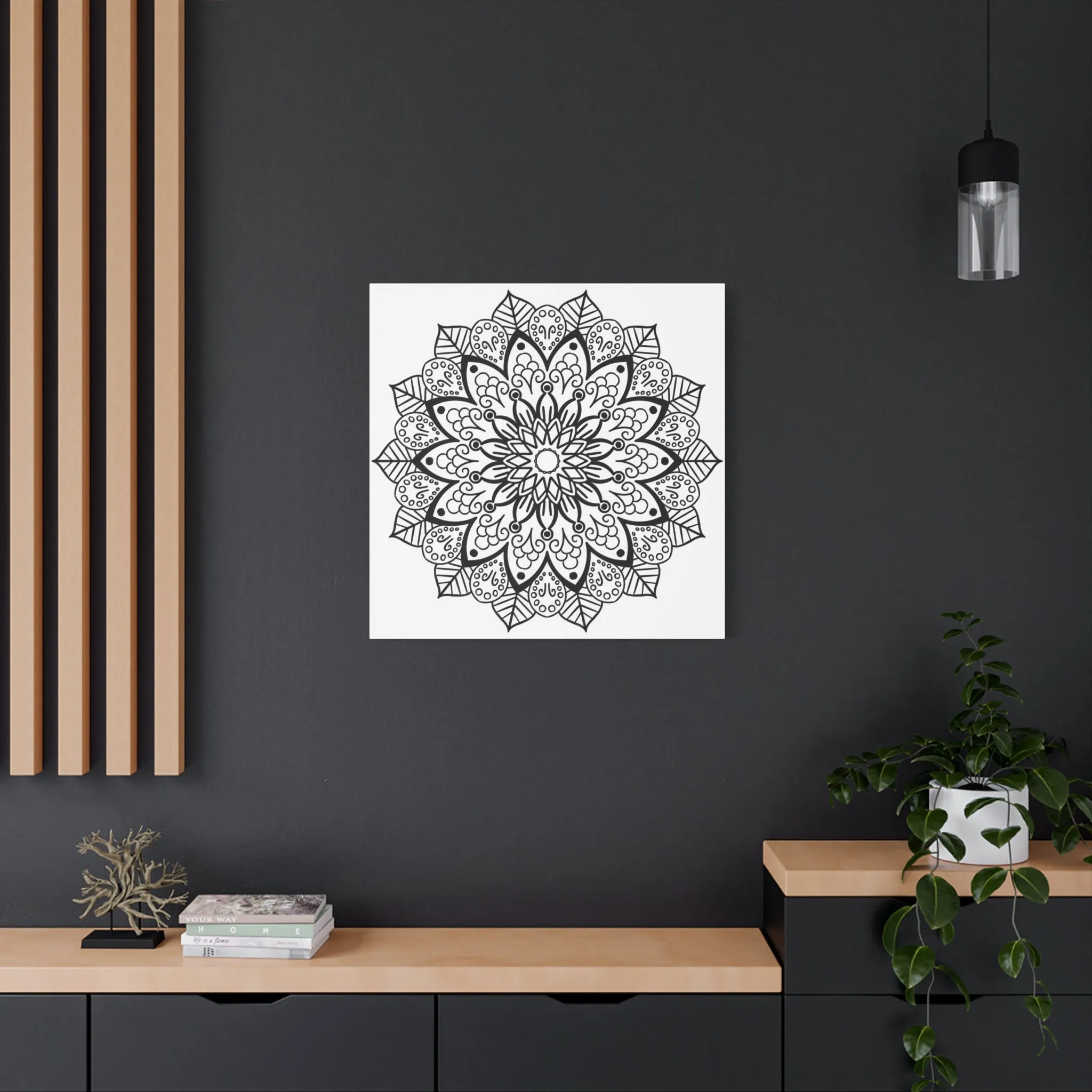 Handmade Mandala Art - Black & White - Matte Canvas, Stretched, 1.25