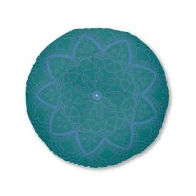 Handmade Mandala Art Floor Cushion - Steel Blue on Teal Background - Drawn by Hand