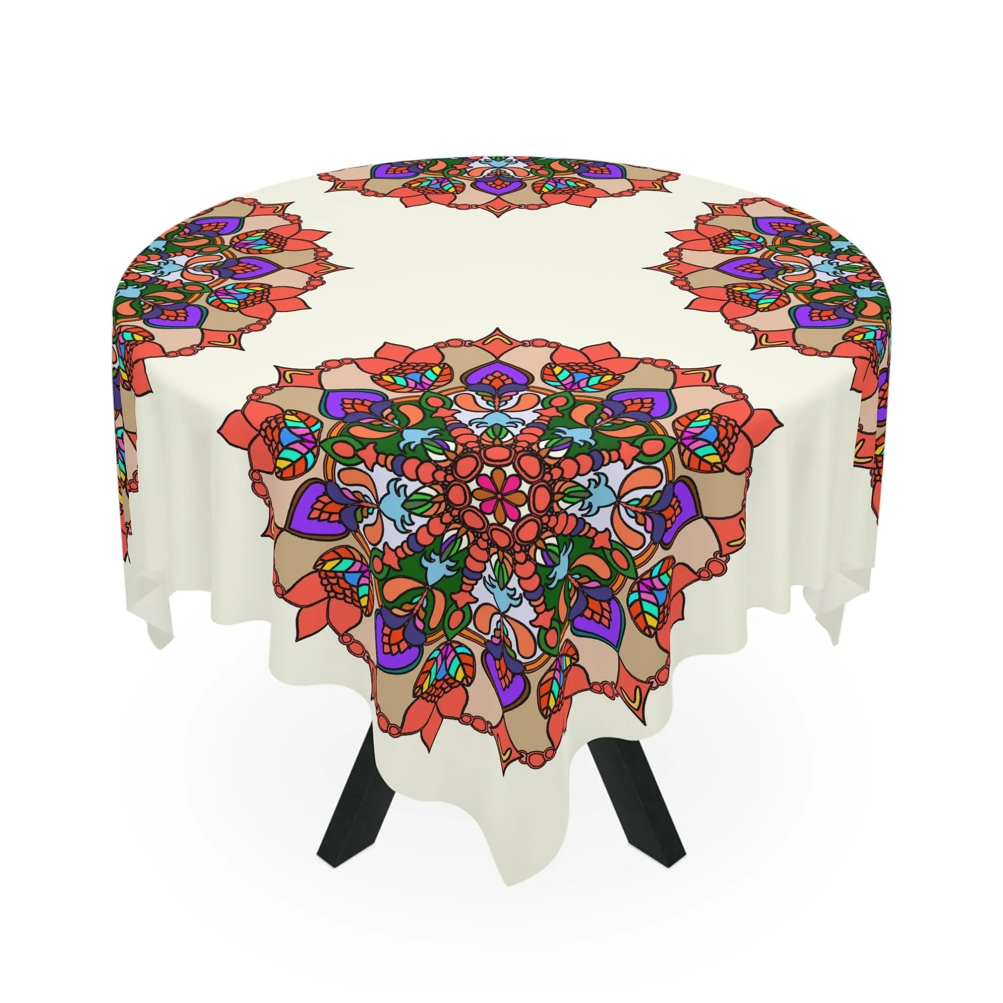 Handmade Mandala Art Ivory Square Tablecloth