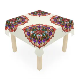 Handmade Mandala Art Ivory Square Tablecloth