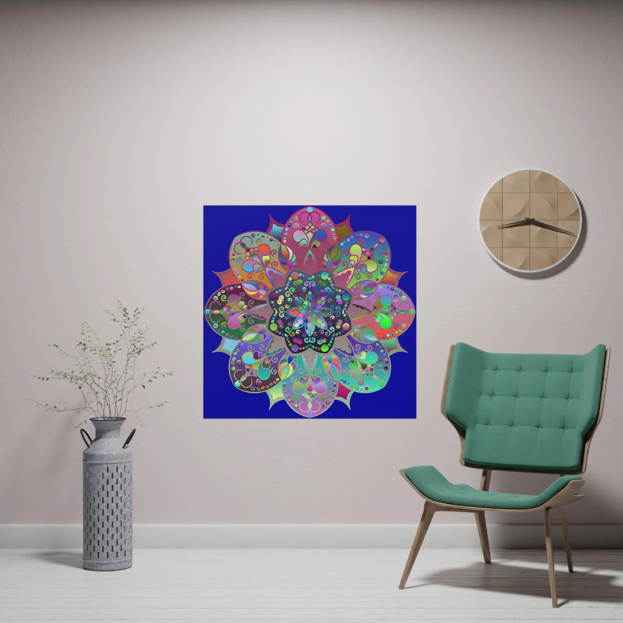 Handmade Mandala Design Matte Poster - Dark Blue