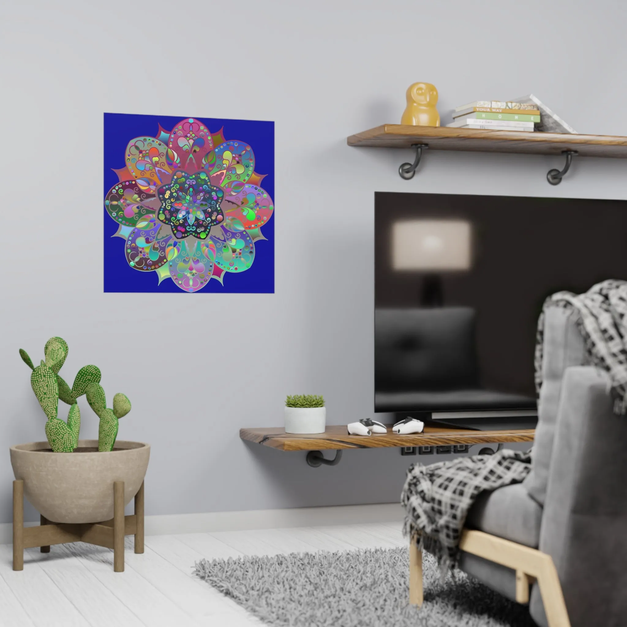 Handmade Mandala Design Matte Poster - Dark Blue