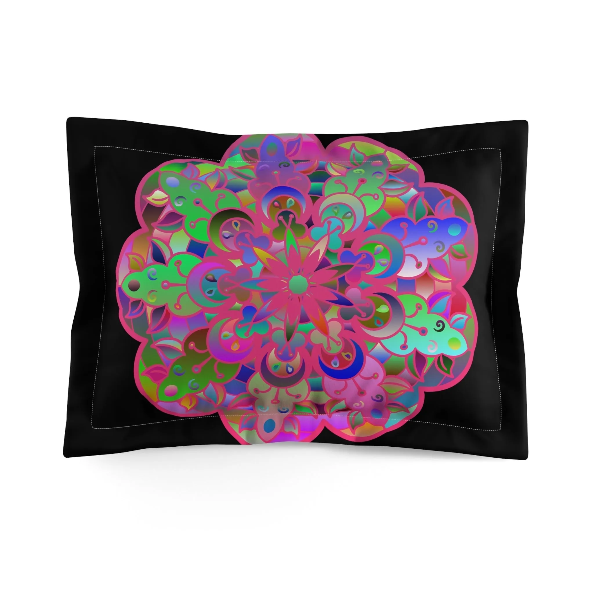 Handmade Mandala Design Pillow Sham - Black Background