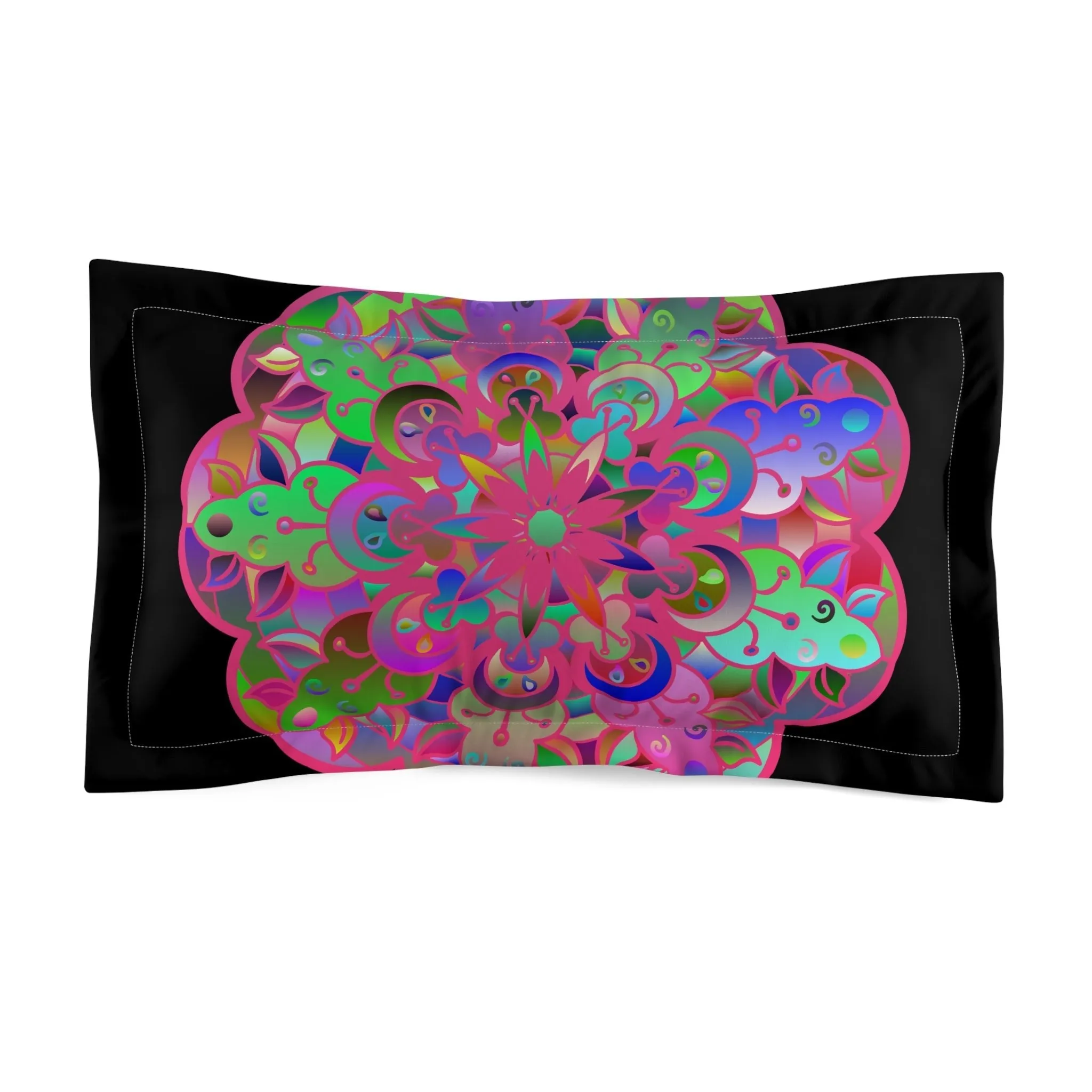 Handmade Mandala Design Pillow Sham - Black Background