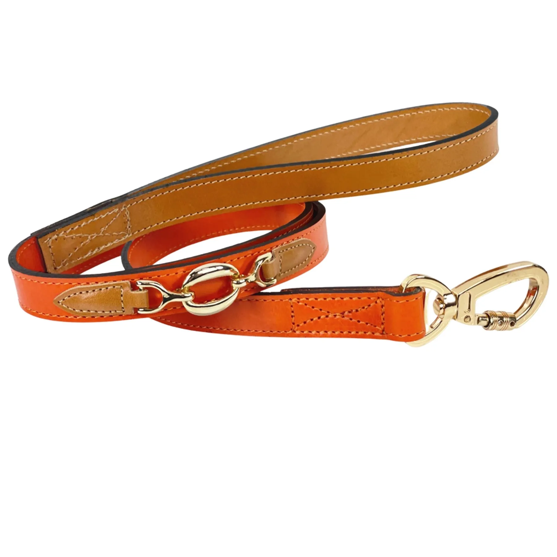 Hartman Dog Leash in Tangerine, Tan & Gold