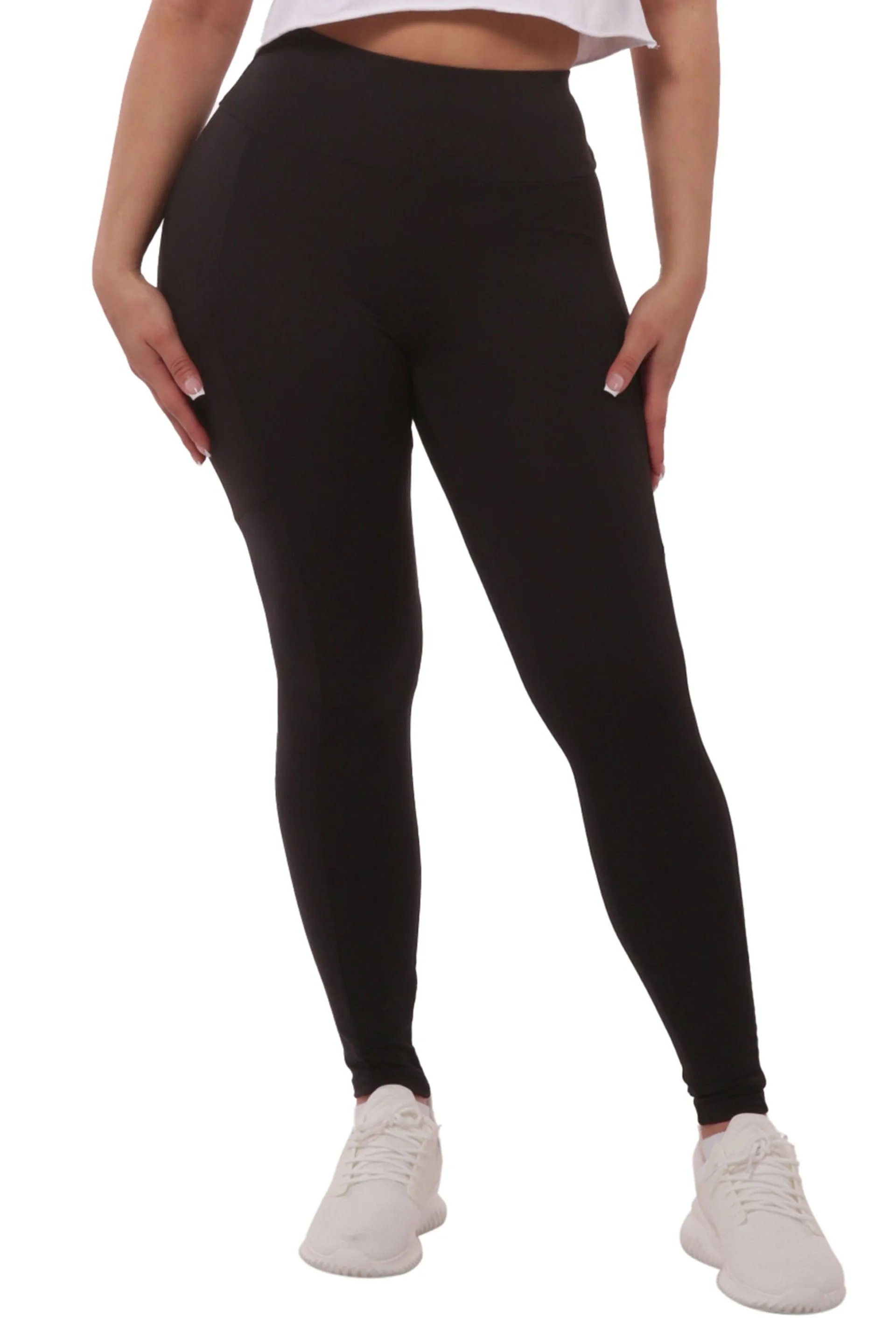 High Waist Fleece Lined Leggings With Side Pockets - Black