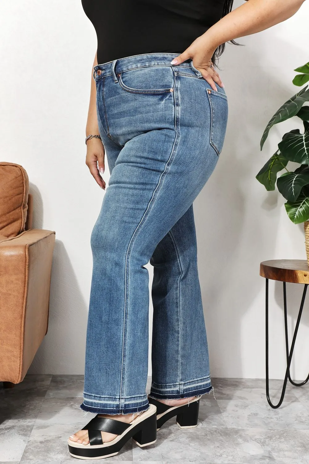 Judy Blue, High Waist Tummy Control Release Hem Slim Boot Cut Jeans 88626