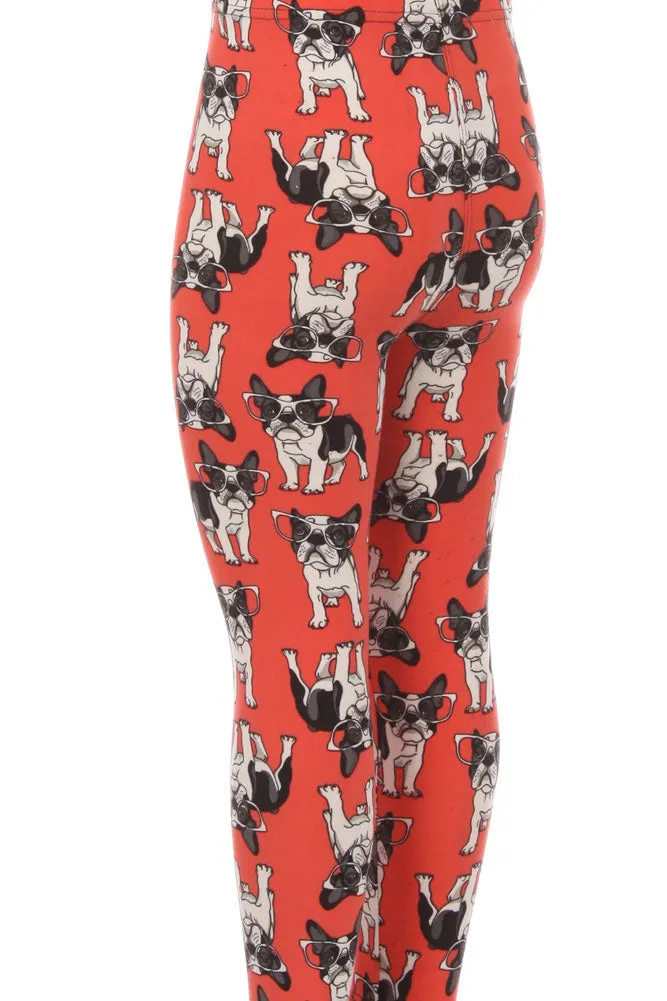 Kid's French Bulldog Wearing Glasses Pattern Printed Leggings