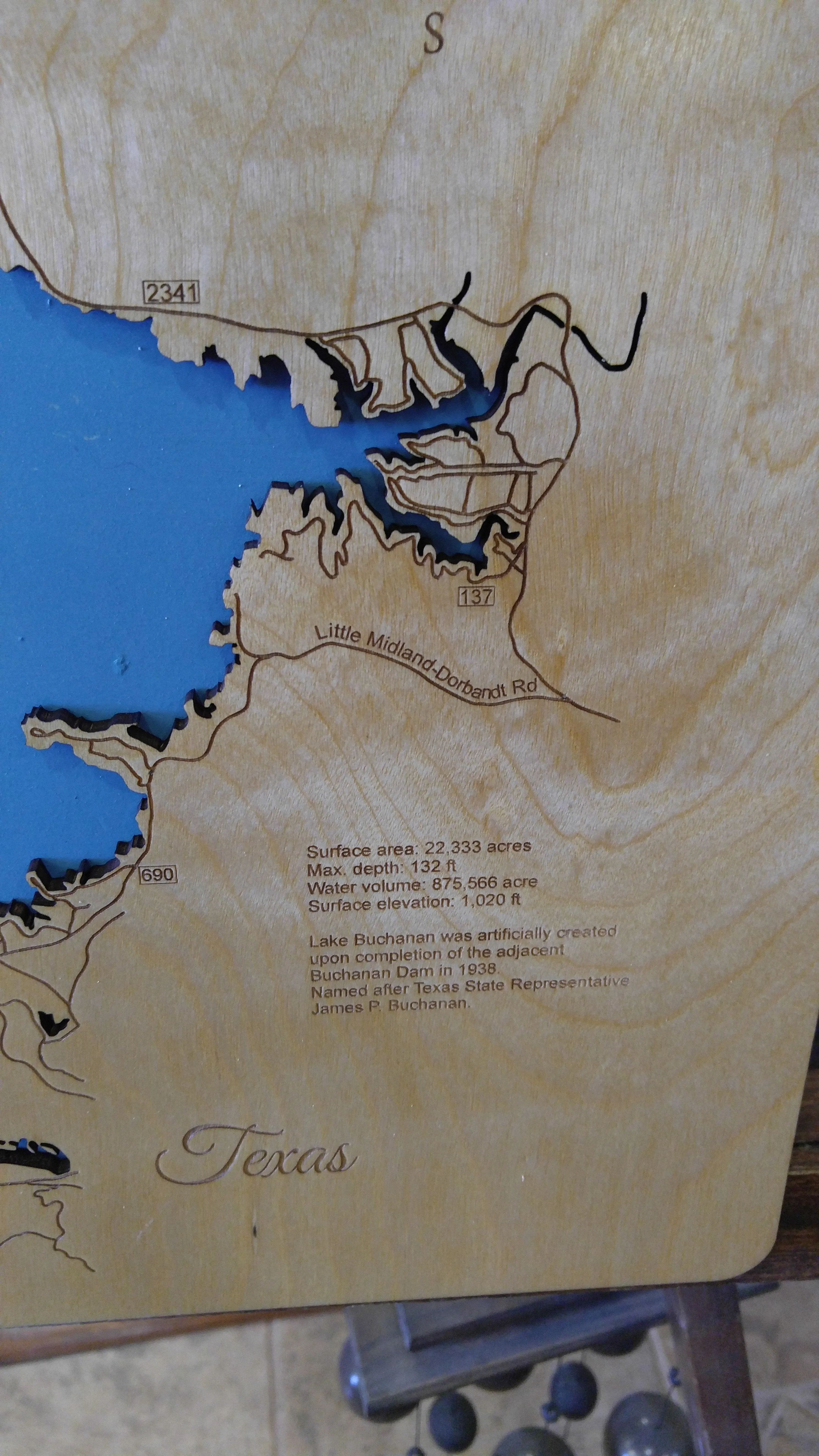 Lake Buchanan, Texas - Laser Cut Wood Map