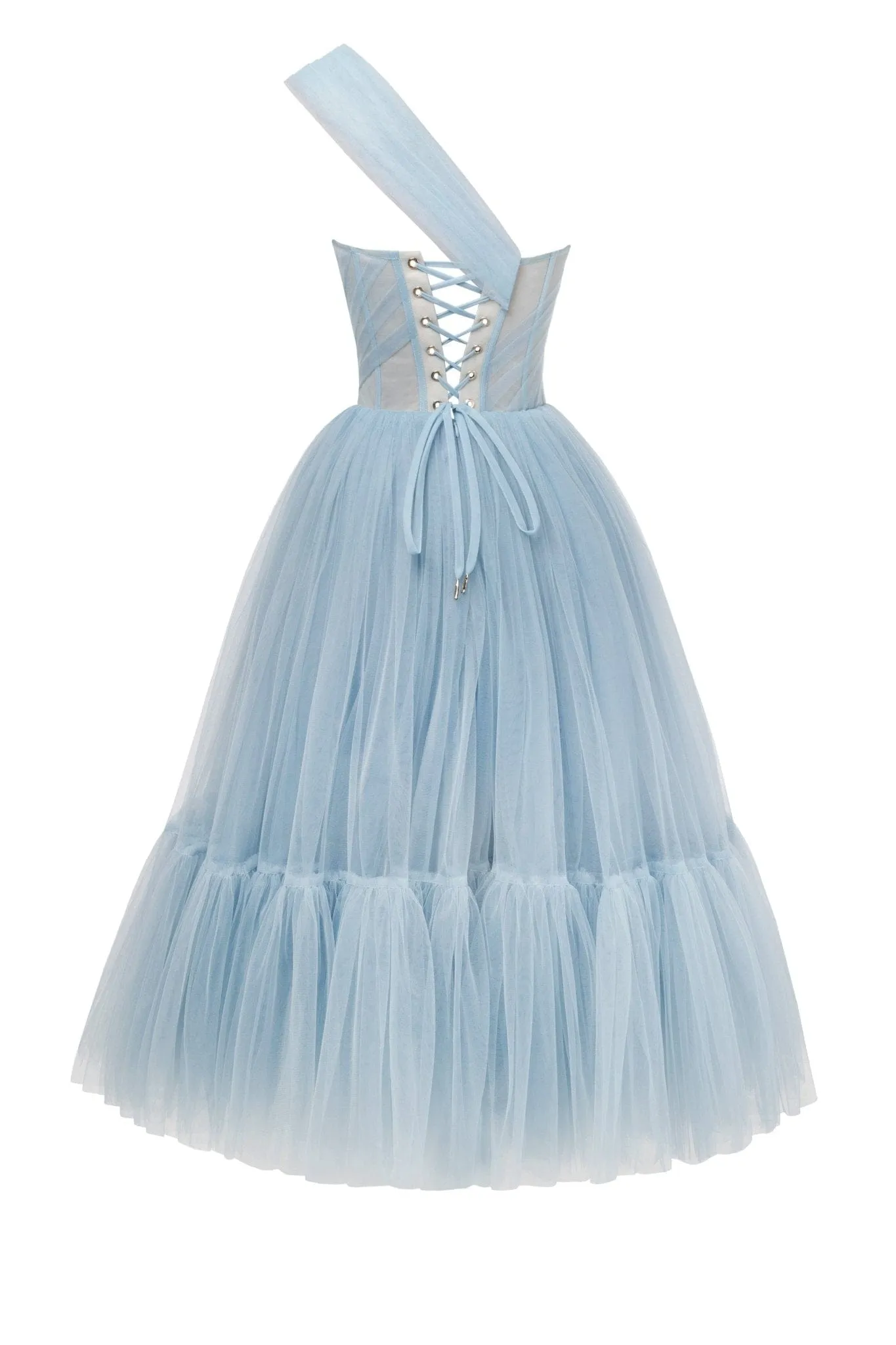 Light Blue One-Shoulder Cocktail Tulle Dress