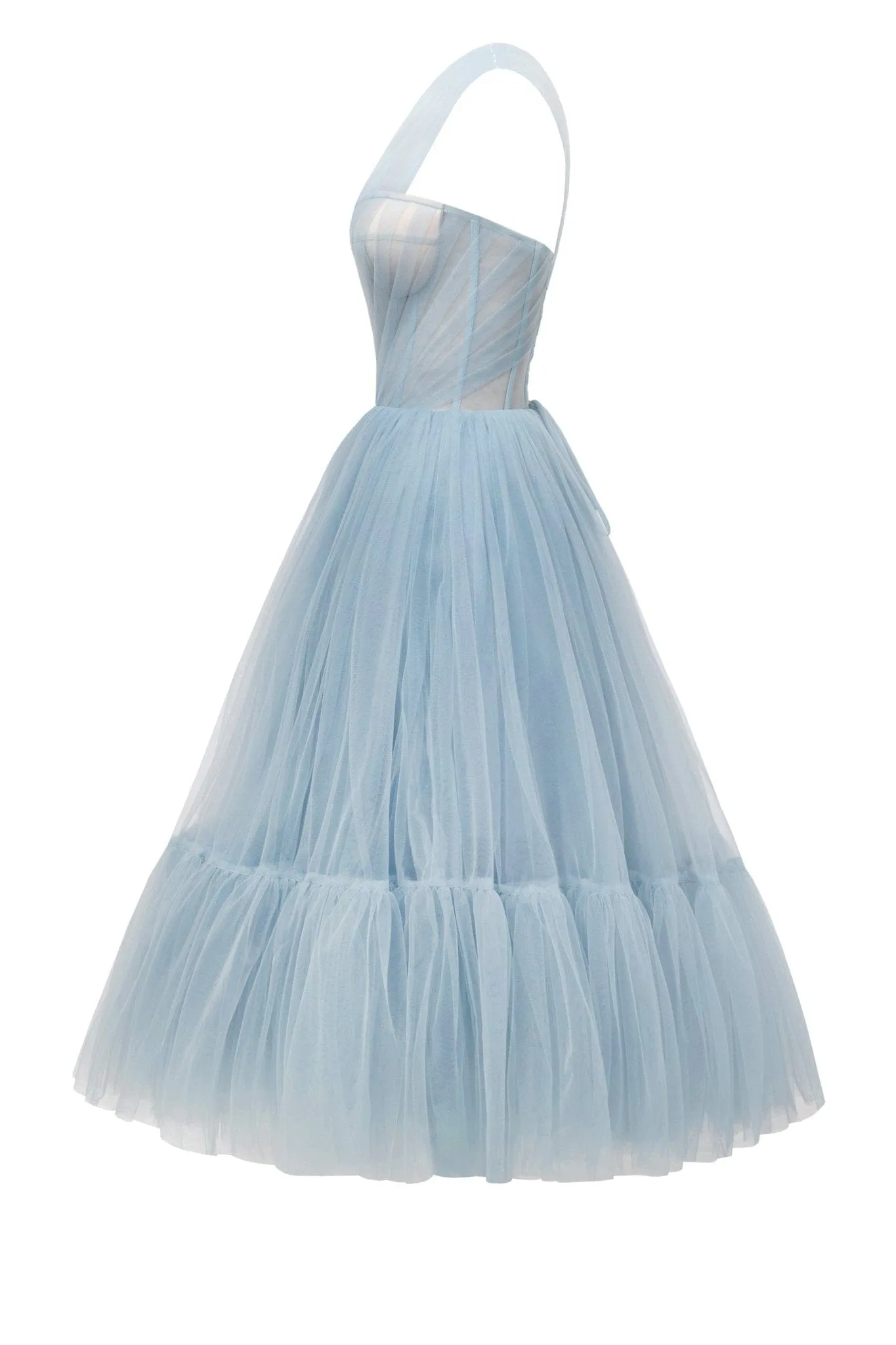 Light Blue One-Shoulder Cocktail Tulle Dress