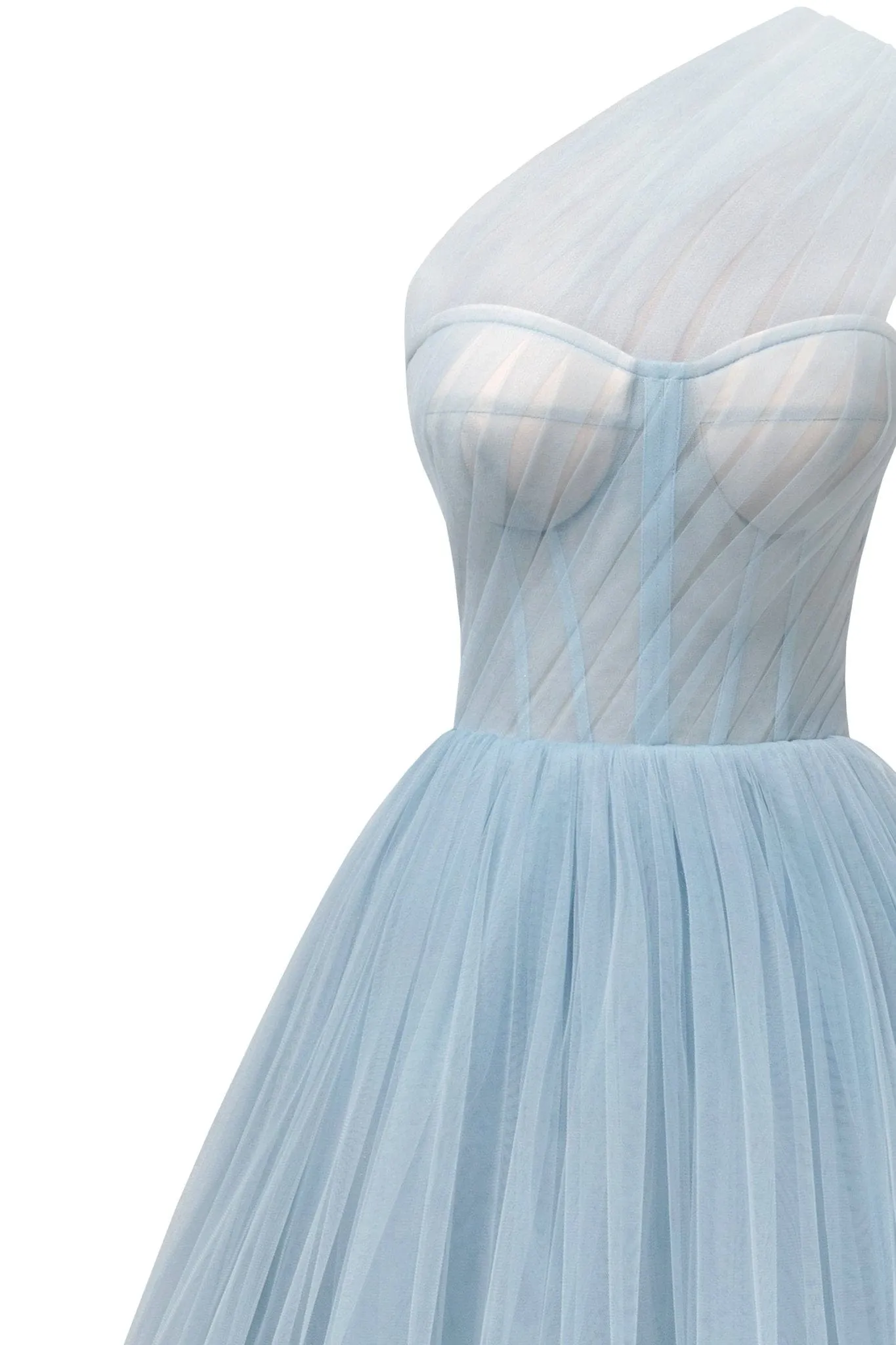 Light Blue One-Shoulder Cocktail Tulle Dress