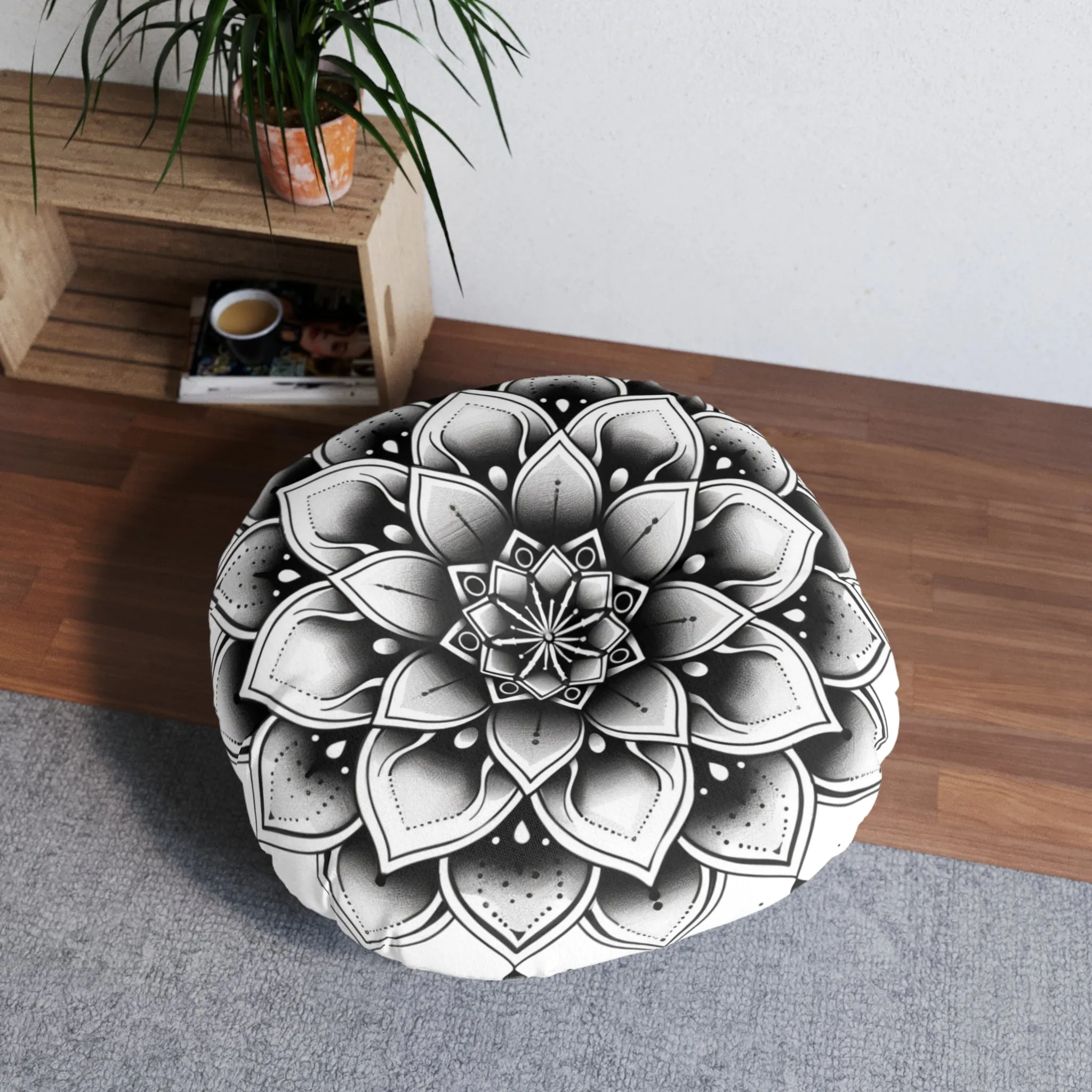 Mandala Art Floor Cushion - Tufted Round Pillow