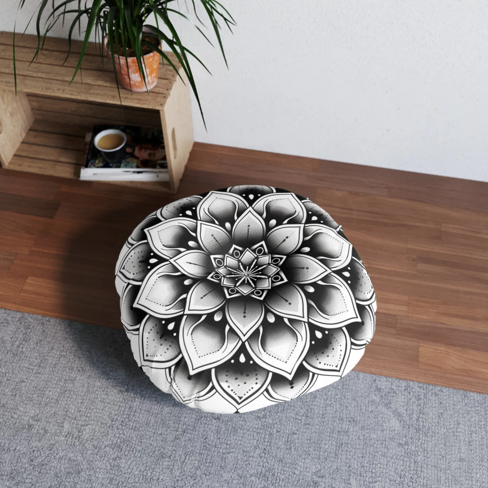 Mandala Art Floor Cushion - Tufted Round Pillow