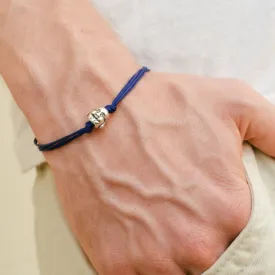 Men's bracelet with silver smiling buddha charm, blue cord, yoga jewelry for man