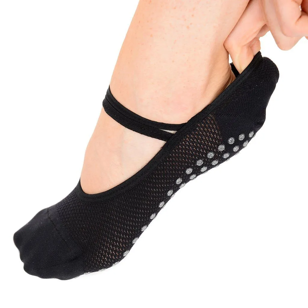 Mia Mesh Ballet Black/Silver/Gray Grip Socks