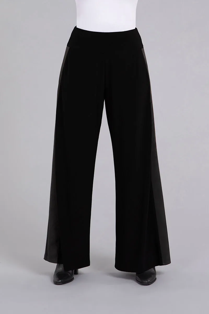 Mix Wide Leg Trouser with Faux Suede | Black