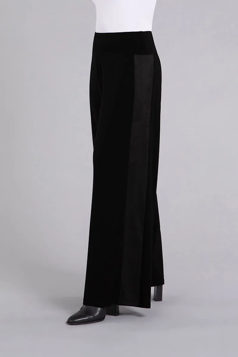 Mix Wide Leg Trouser with Faux Suede | Black