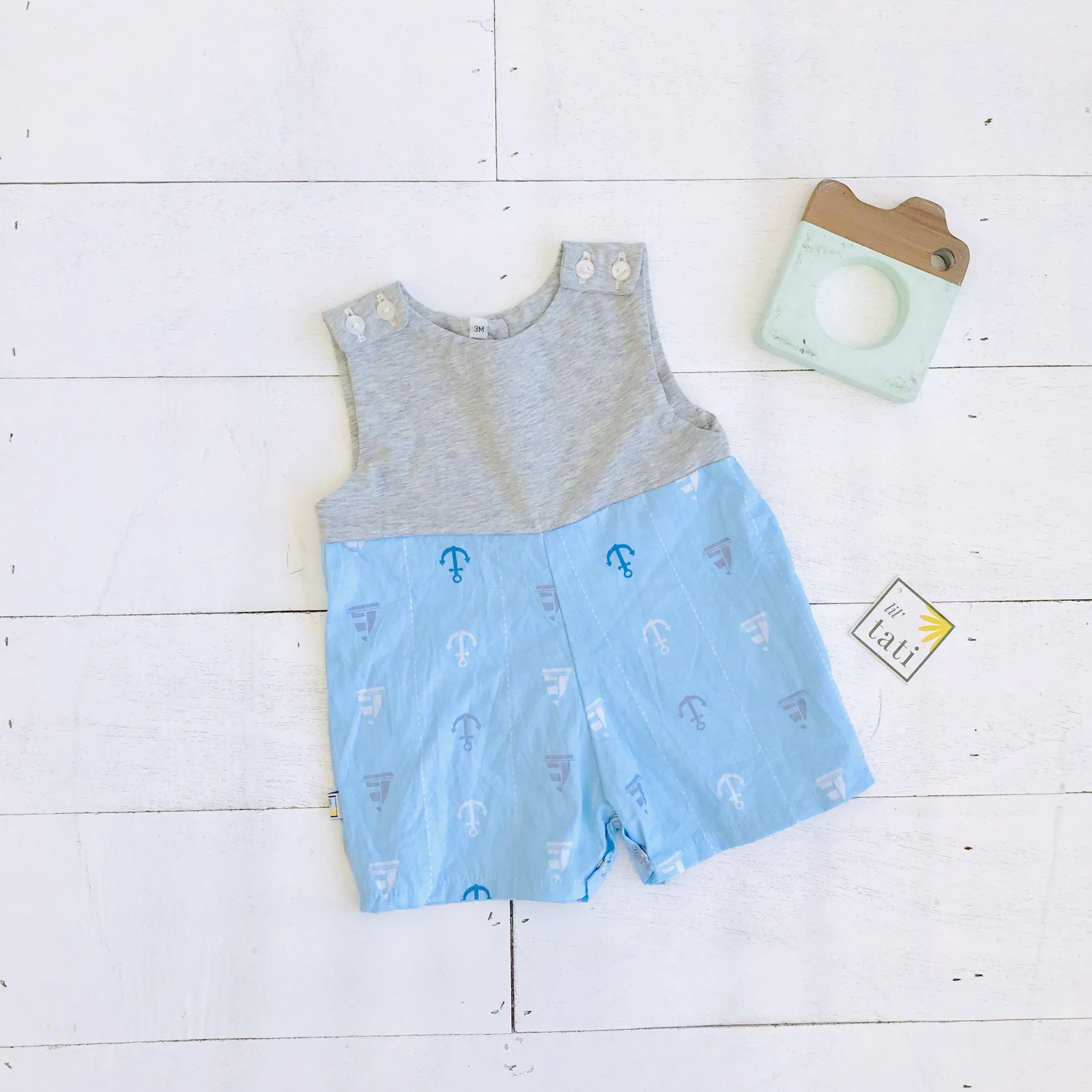 Oak Playsuit in Gray Stretch & Anchor Blue