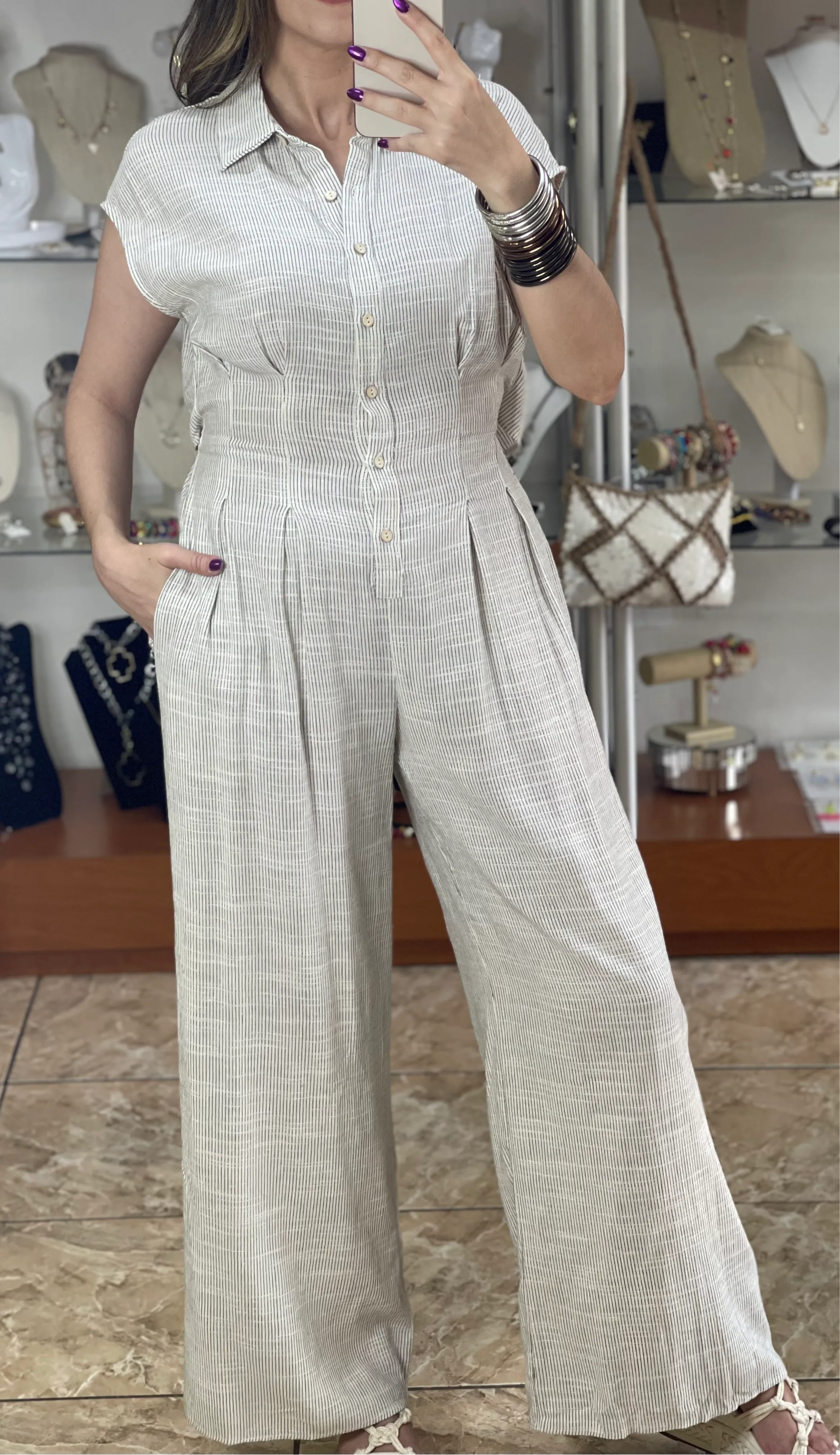 Open Back Stripes Jumpsuit