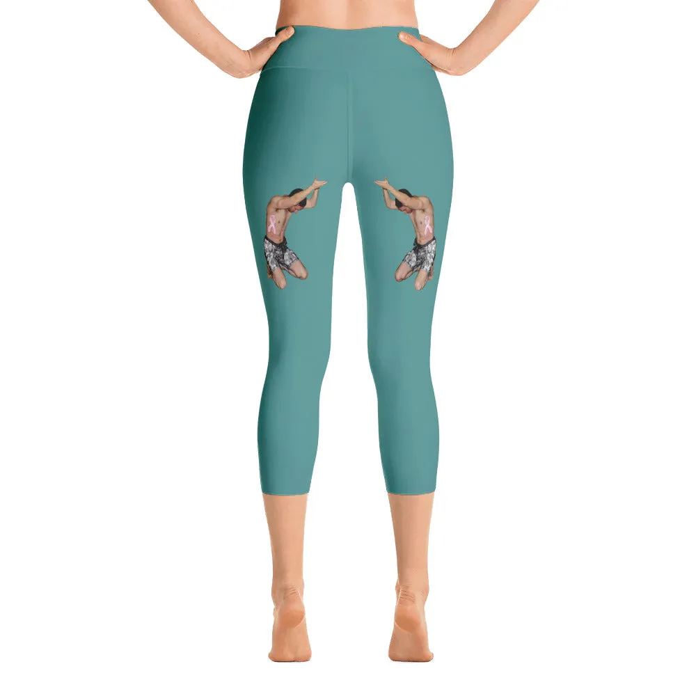 Our best viral yoga capri leggings with woman power - Teal Color with White Letters