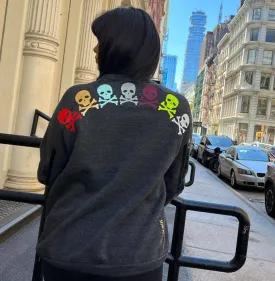 PLUS Size Babsie Dark Grey & Rainbow Skulls Crewneck Sweatshirt