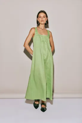 San Paolo Smock Linen Midi Dress Green