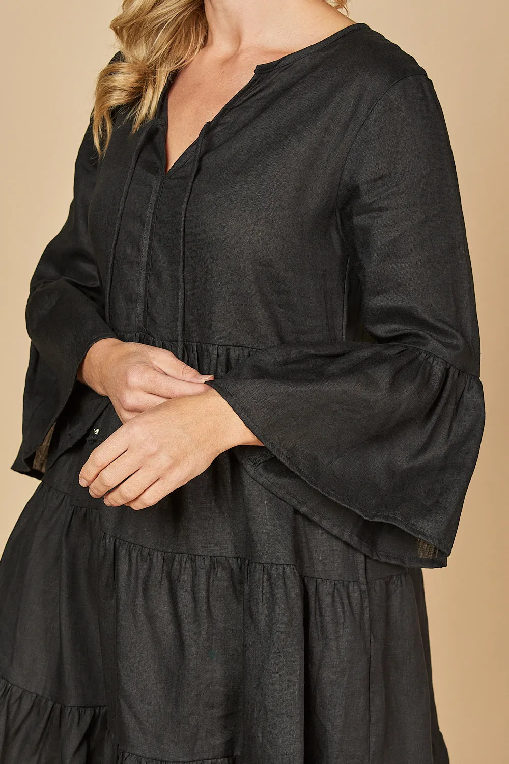 Scout Tiered Linen Dress in Black