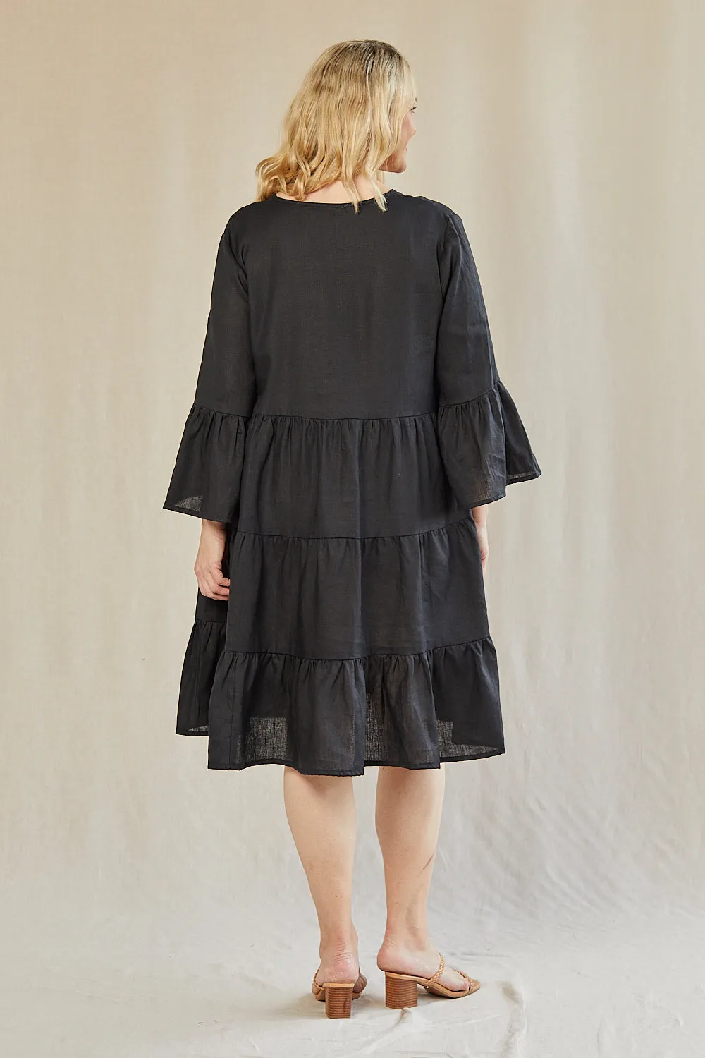 Scout Tiered Linen Dress in Black