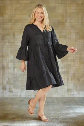 Scout Tiered Linen Dress in Black