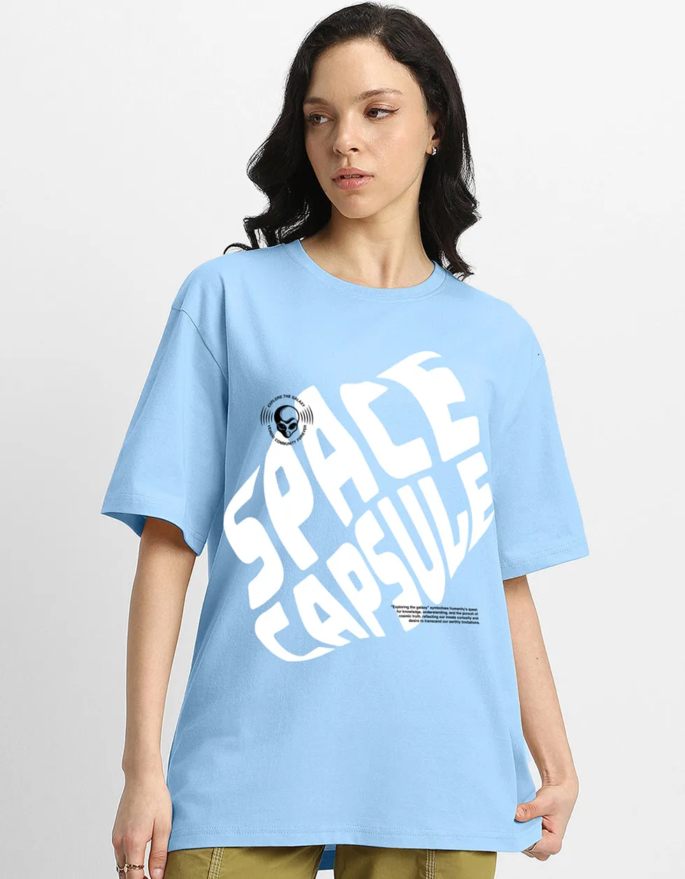 SPACE CAPSULE Blue Oversized Front Graphic Tshirt