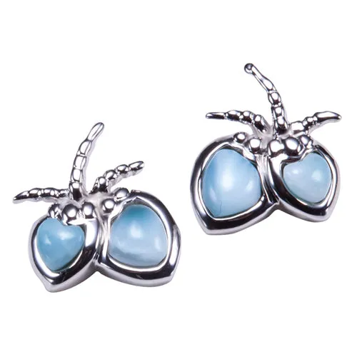 Sterling Silver Coconut with Larimar Inlay Post Earrings