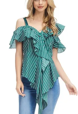 Striped One Shoulder Ruffle Top