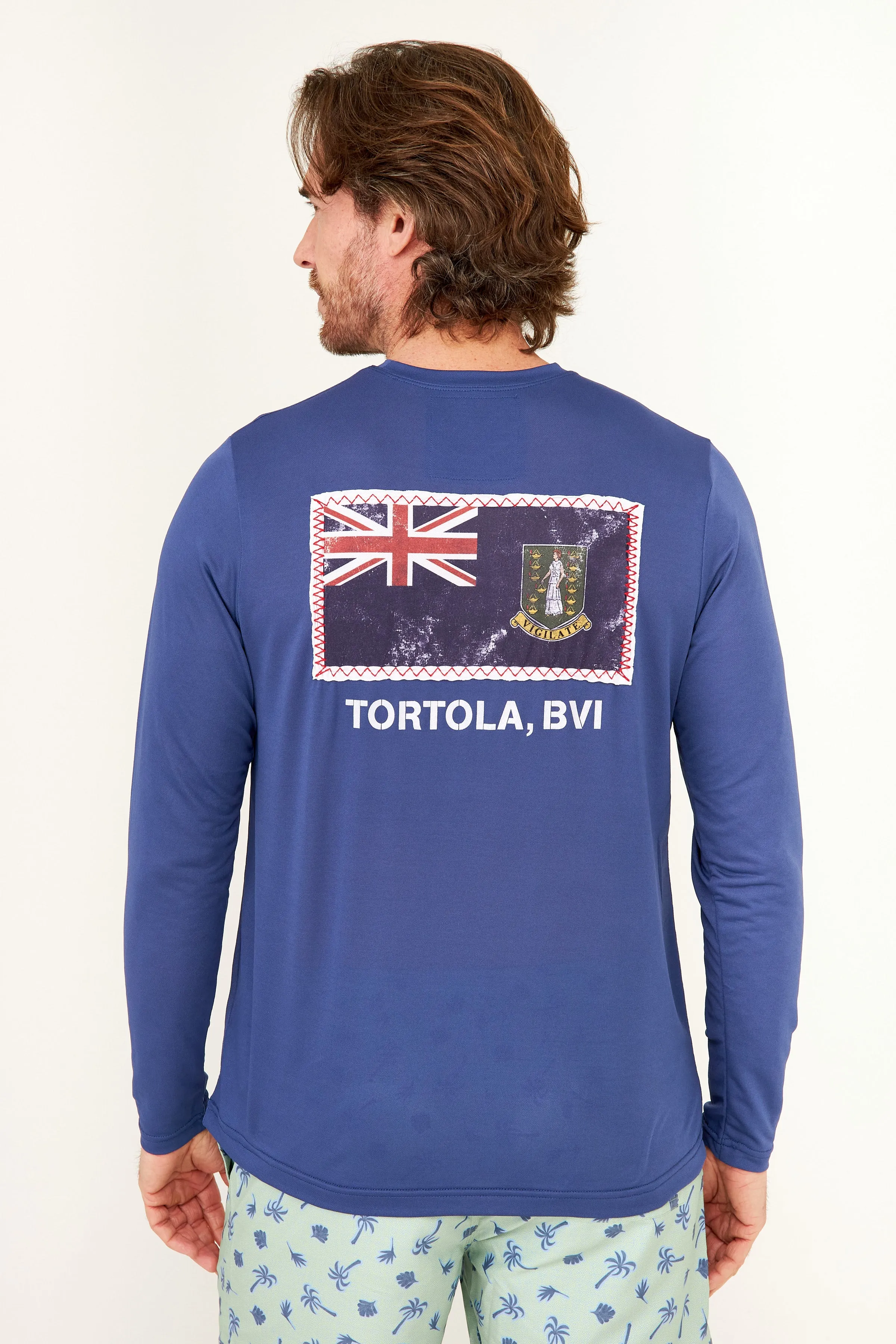 Tortola St Ursula Flag Patch UPF50 Shirt - Racing Blue