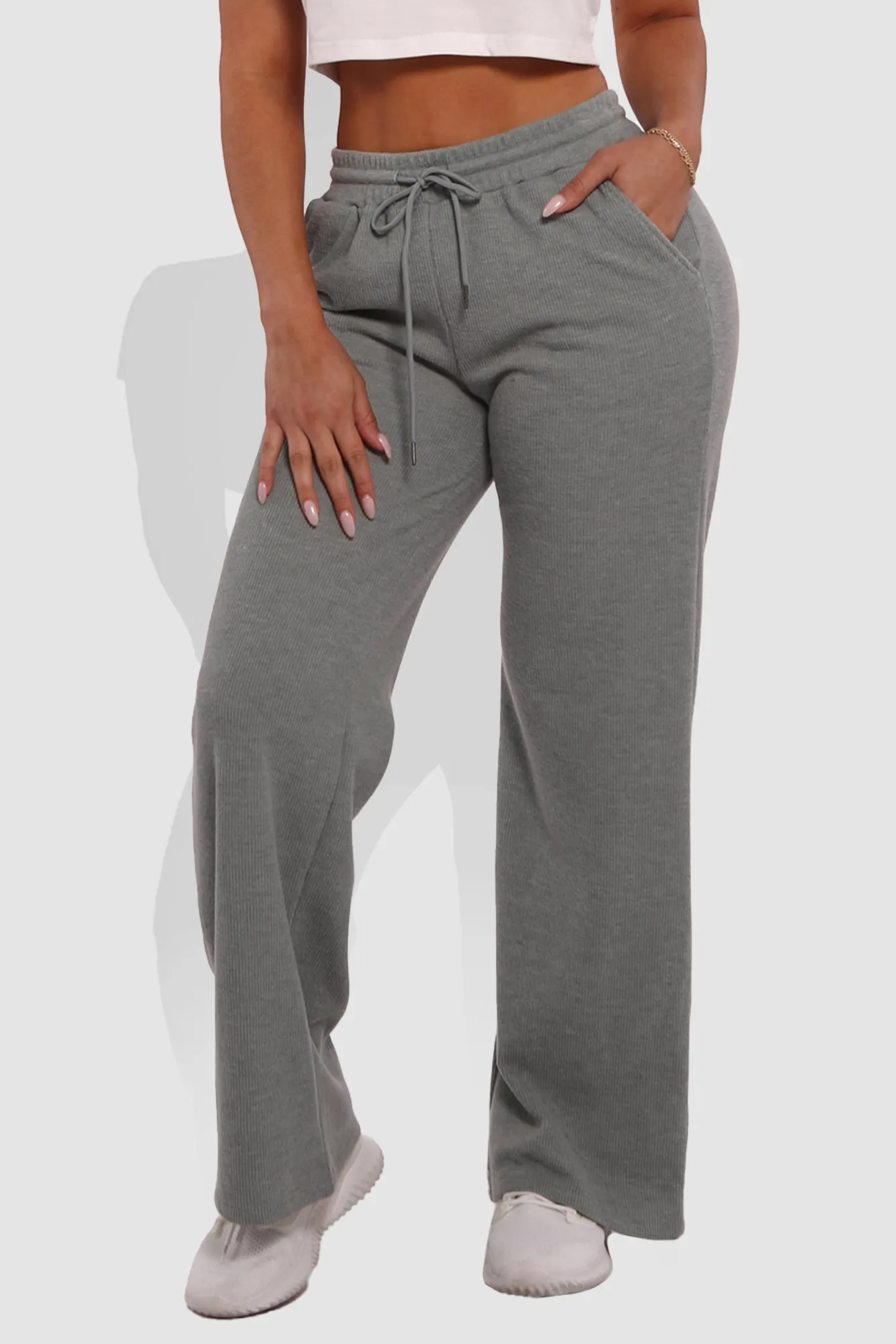 Waffle Fleece Lined Straight Leg Sweatpants - Light Heather Gray