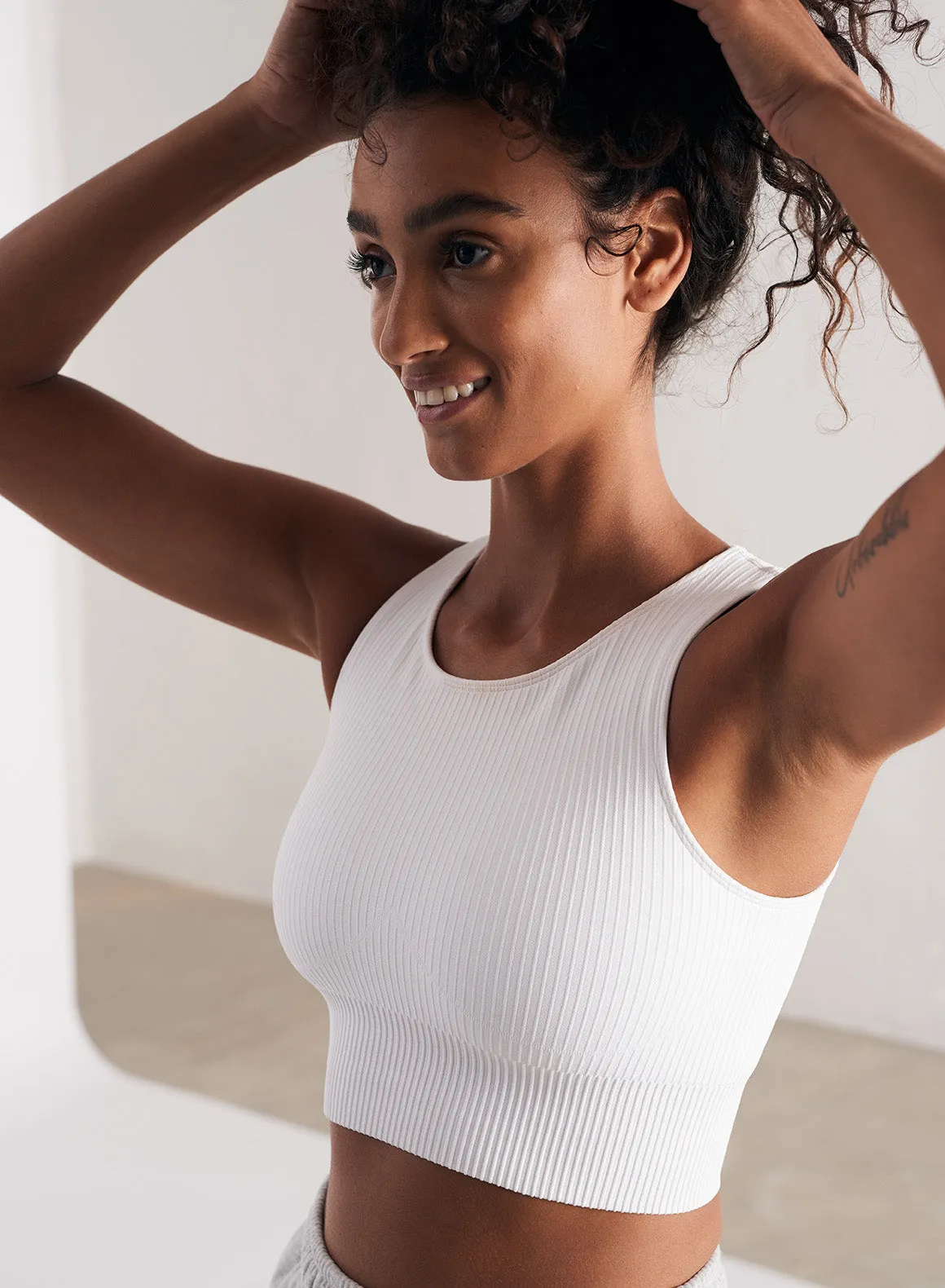 White Ribbed Seamless Crop Top