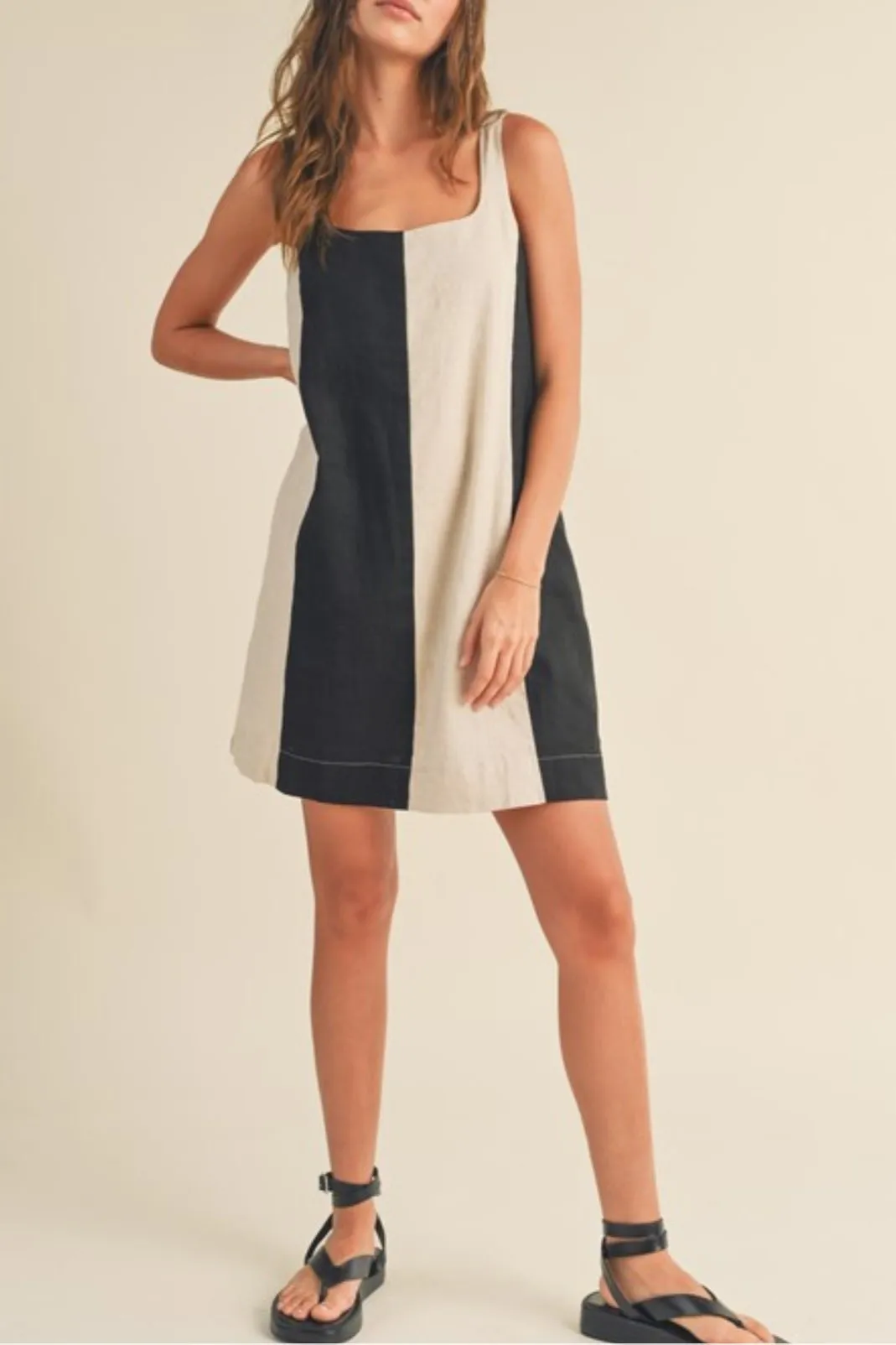 Willa Color Block Linen Midi Dress