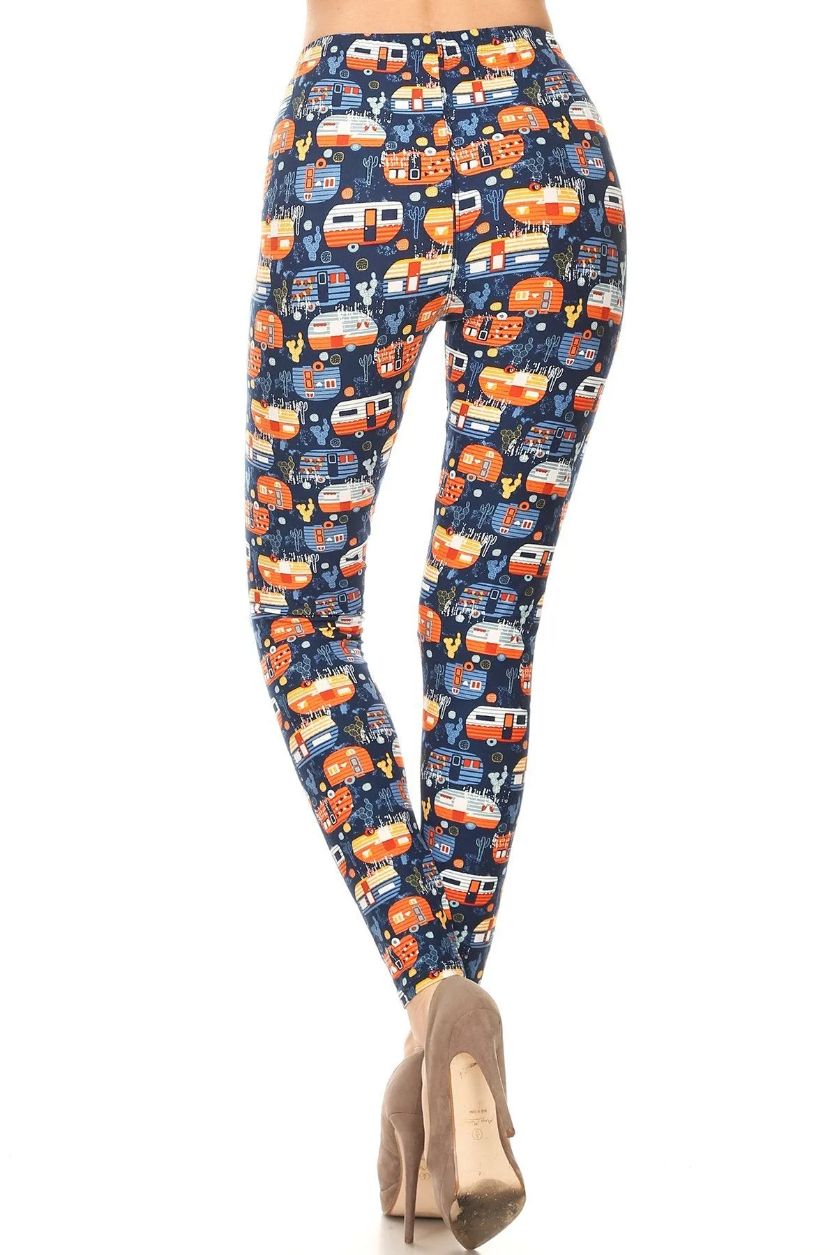 Women's 3 X 5X Campervan RV Pattern Printed Leggings - One Size / Orange