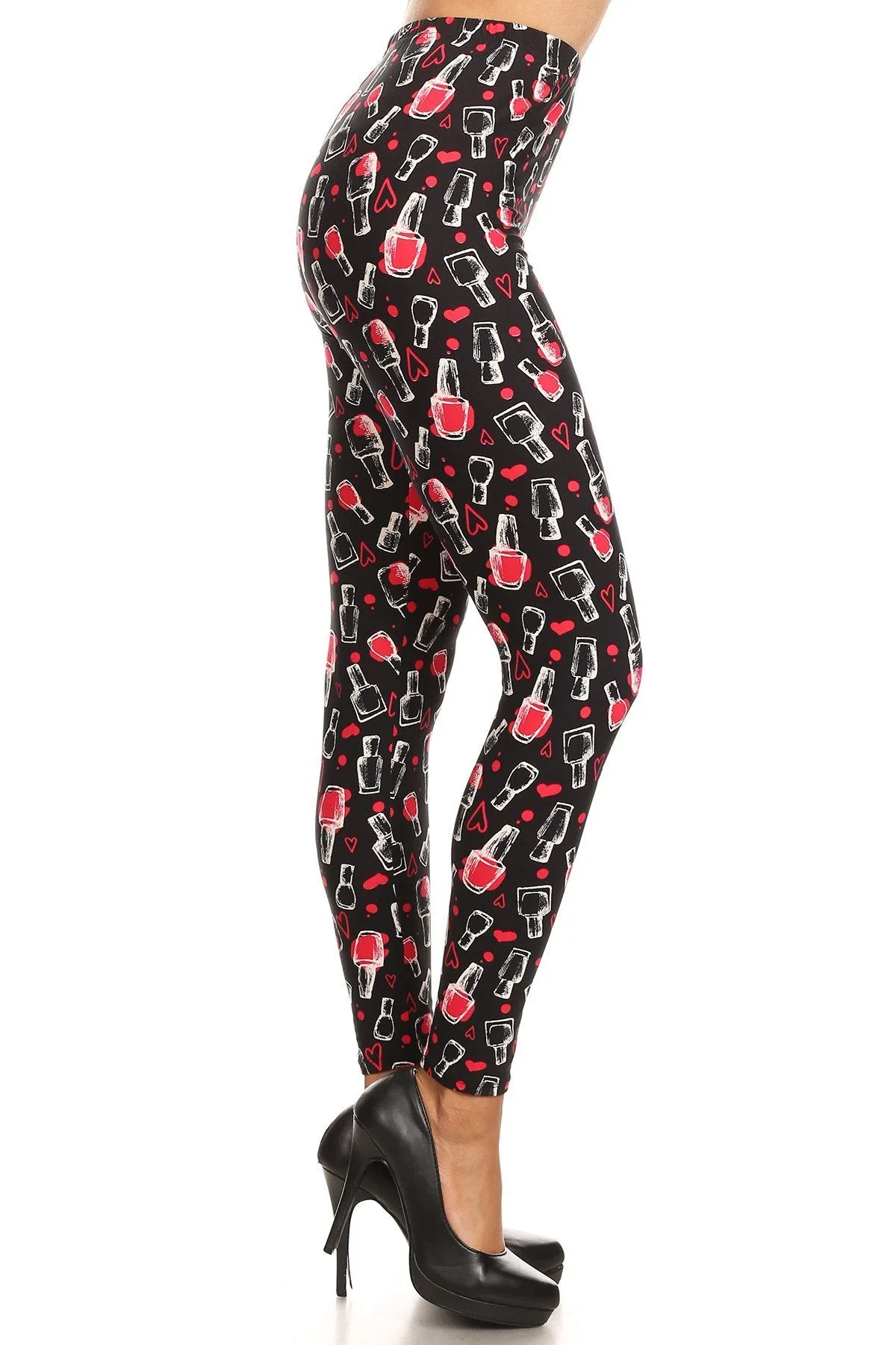 Women's 3X 5X Nail Polish Heart Pattern Printed Leggings