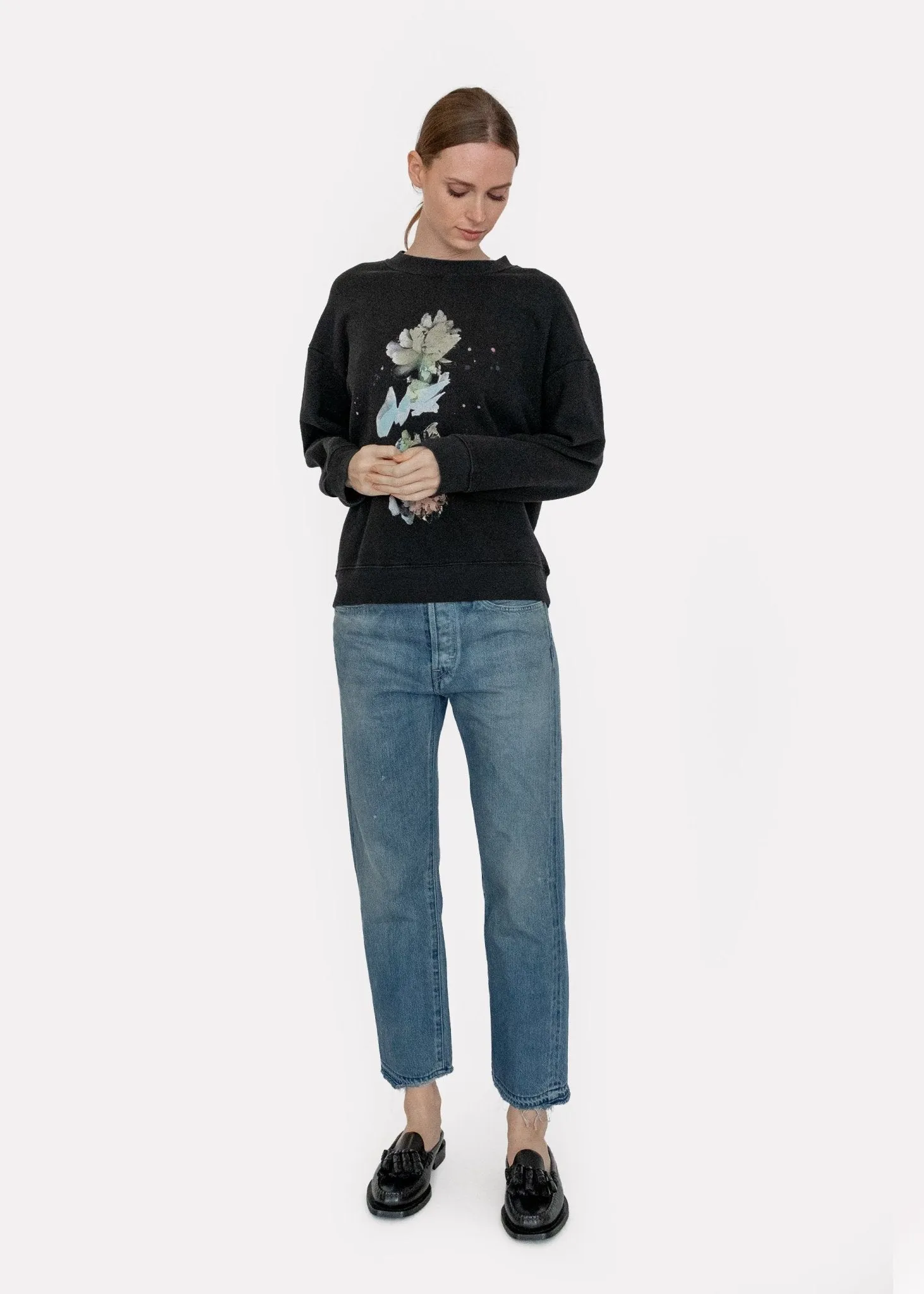 Yves Sweatshirt in Black Flower Scan