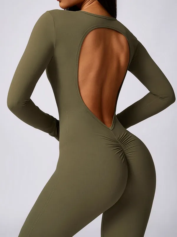 ZASUWA Female Backless Scrunch Bum Flare Jumpsuit