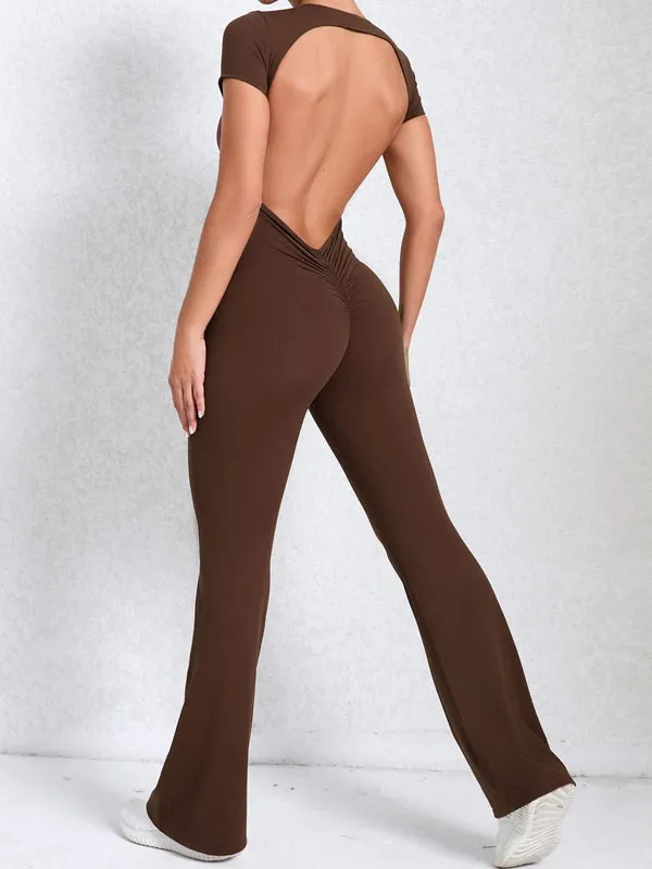 ZASUWA Female Backless Scrunch Bum Flare Jumpsuit