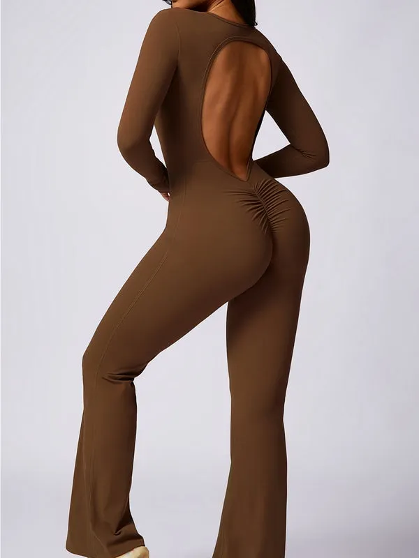 ZASUWA Female Backless Scrunch Bum Flare Jumpsuit